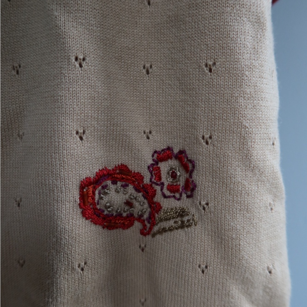 Embroidered Beige Kids Top with Red‎ Accents - Picture 3 of 6
